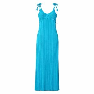 Line and Dot Carra Crochet Tie Shoulder Bodycon Maxi Dress Bright Blue M NWT
